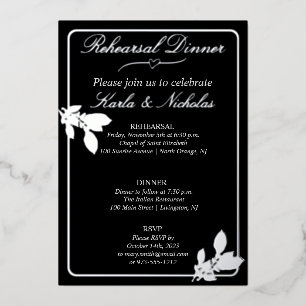 Tulip Flowers Black Rehearsal Dinner Foil Invitation