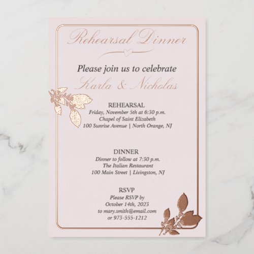 Tulip Flowers Blush Rehearsal Dinner Foil Invitation