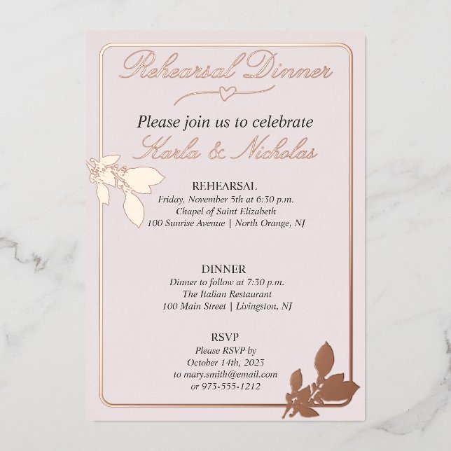 Tulip Flowers Blush Rehearsal Dinner Foil Invitation (Front)