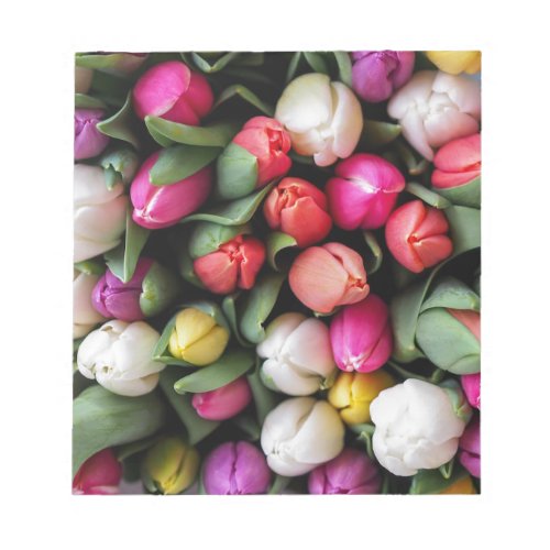 Tulip Flowers Bright Pink White Orange Colorful Sp Notepad