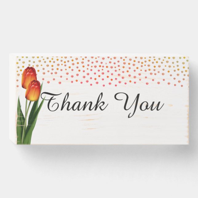 Tulip Flowers &  Confetti Thank You Wooden Box Sign (Front Horizontal)