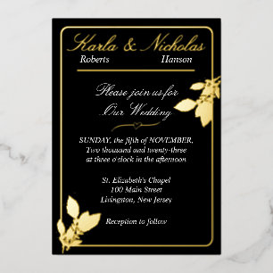 Tulip Flowers, Elegant Black Wedding Foil Invitation