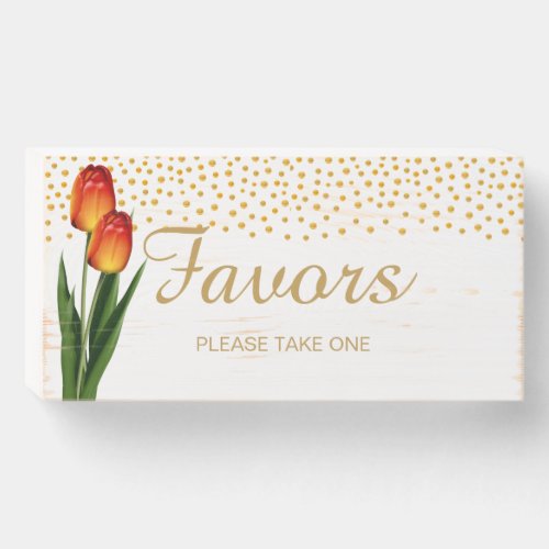 Tulip Flowers  Gold Confetti Favors Wooden Box Sign