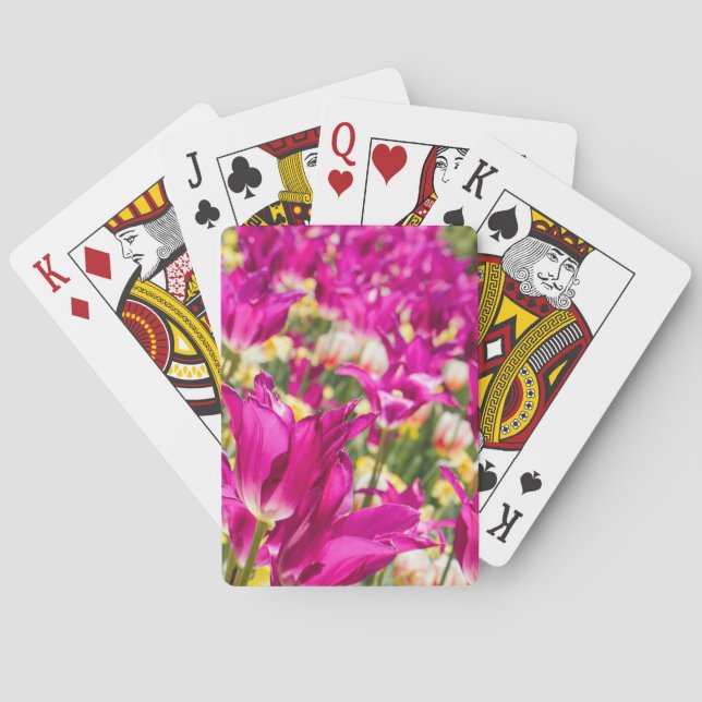 Tulip Flowers in Fuchsia Poker Cards (Back)