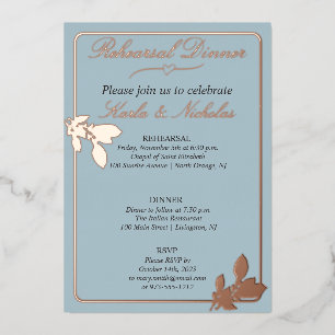 Tulip Flowers Pastel Blue Rehearsal Dinner Foil Invitation