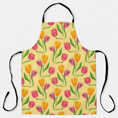 Tulip flowers watercolor seamless pattern apron