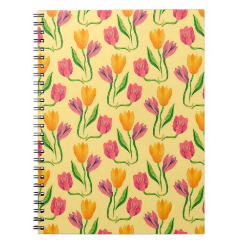 Tulip flowers watercolor seamless pattern notebook