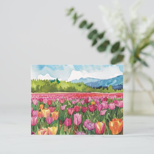 Tulip Flowers Watercolor Sketch Postcard