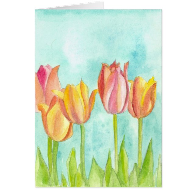 Tulip Flowers Watercolor Spring Garden Blank Cards (Front)
