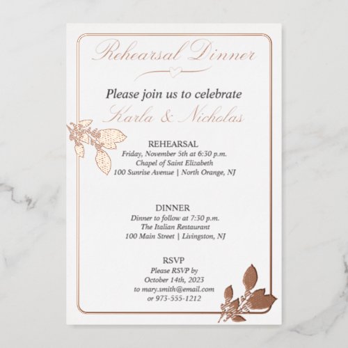 Tulip Flowers White Rehearsal Dinner Foil Invitation