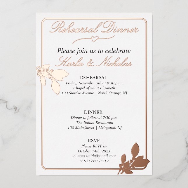 Tulip Flowers White Rehearsal Dinner Foil Invitation (Front)