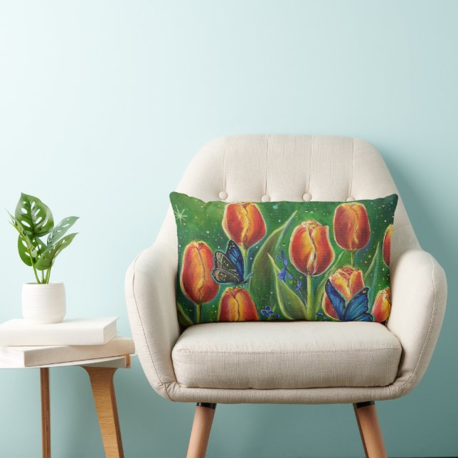 Tulip flowers with butterflies by Renee Lavoie Lumbar Pillow (Chair)