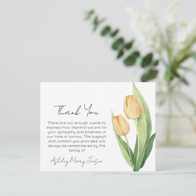 Tulip Funeral Thank You Card Bereavement  (Standing Front)