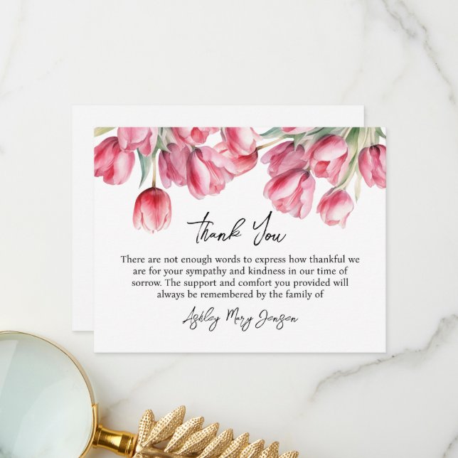 Tulip Funeral Thank You Card Bereavement (Front/Back In Situ)