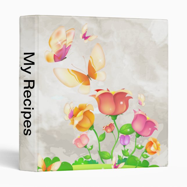 Tulip Garden Butterfly 3 Ring Binder (Front/Spine)