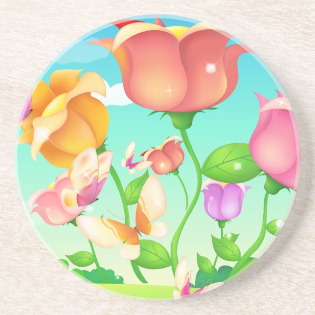 Tulip Garden Butterfly Drink Coaster (Front)