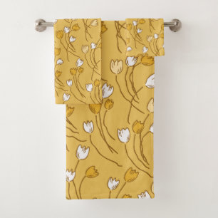 Tulip Garden - Golden Botanical Elegance Bath Towel Set