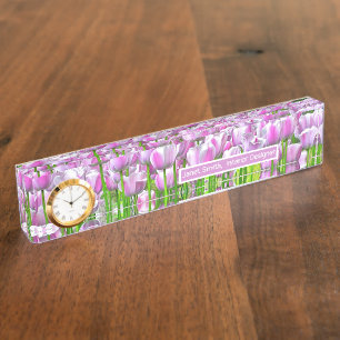 TULIP GARDEN/LAVENDER-PINK AND WHITE TULIPS DESK NAME PLATE