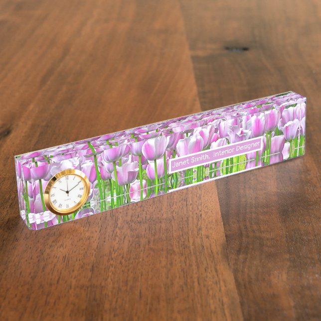 TULIP GARDEN/LAVENDER-PINK AND WHITE TULIPS DESK NAME PLATE (Side)