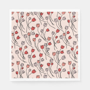 Tulip Garden - Modern Floral In Red & Pink Napkins