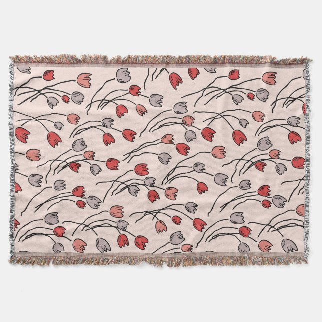Tulip Garden - Modern Floral In Red & Pink Throw Blanket (Front)
