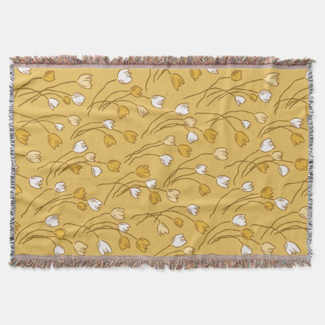 Tulip Garden - Modern Floral In White & Yellow  Throw Blanket (Front)
