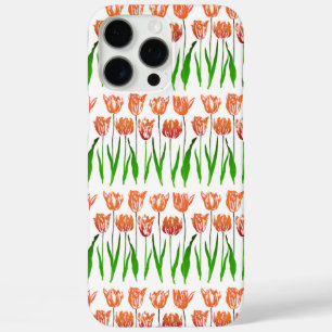 Tulip Garden Print in Coral Orange and Green iPhone 16 Pro Max Case