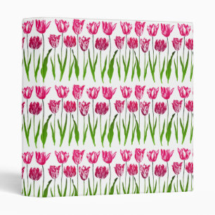 Tulip Garden Print in Fuchsia Pink and Green 3 Ring Binder