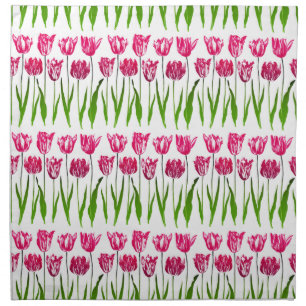 Tulip Garden Print in Fuchsia Pink and Green  Clot Cloth Napkin