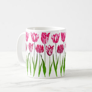 Tulip Garden Print in Fuchsia Pink and Green Coffee Mug