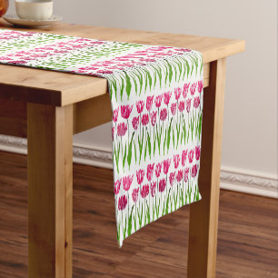 Tulip Garden Print in Fuchsia Pink and Green Short Table Runner
