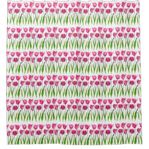 Tulip Garden Print in Fuchsia Pink and Green Shower Curtain