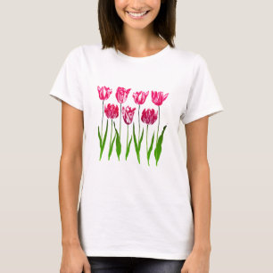 Tulip Garden Print in Fuchsia Pink and Green T-Shirt