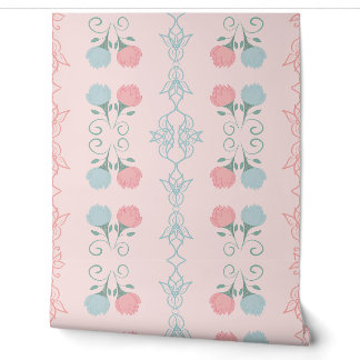 Tulip Garden Stripes Floral - Soft pink and Blue a Wallpaper