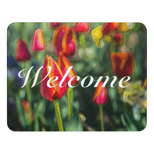 Tulip Garden Textured Welcome Door Sign
