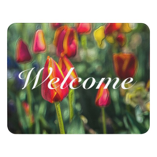 Tulip Garden Textured Welcome Door Sign (Contemporary Front)