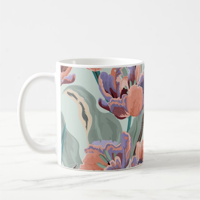 Tulip Garden: Vintage Large Flowers Coffee Mug (Left)