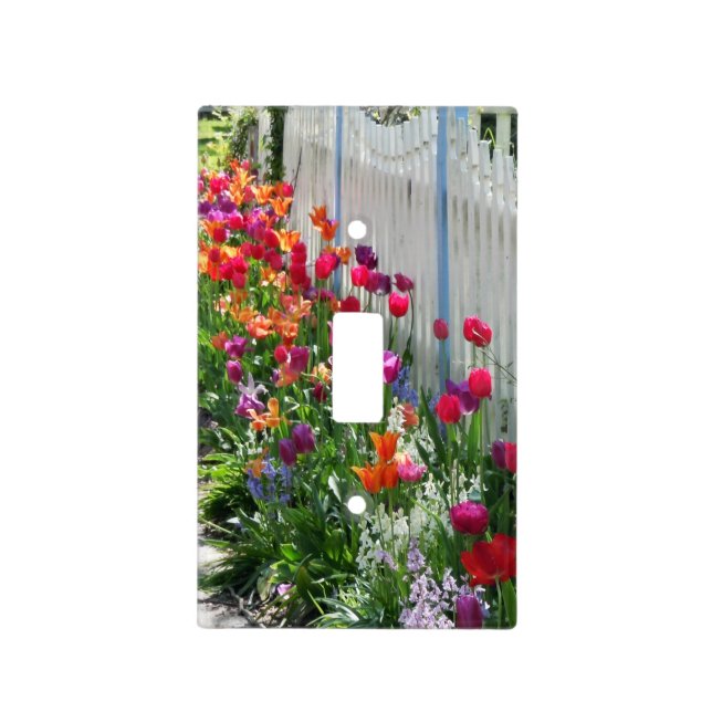 Tulip garden white picket fence light switch cover (Front)