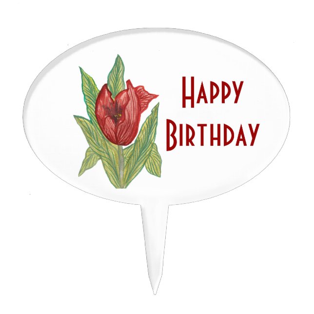 Tulip Happy Birthday Cake Pick (Front)