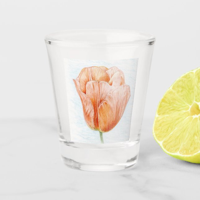 Tulip in Beautiful Peach Color Shot Glass (Front)