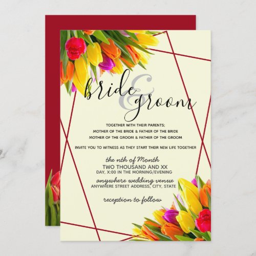 Tulip in Burgundy and Yellow Background Wedding Invitation