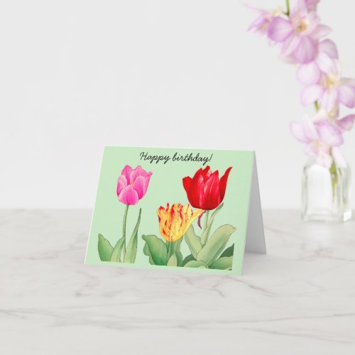 Tulip Japanese woodblock art  Happy Birthday  Card