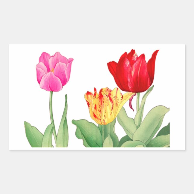 Tulip, Japanese woodblock art  Rectangular Sticker (Front)