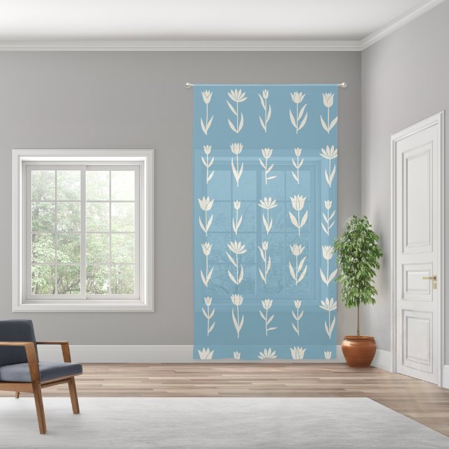 Tulip Line Up Turq Background Sheer Curtains (Wide)