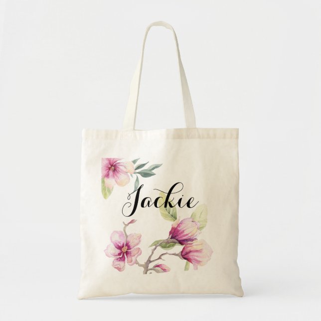 Tulip Magnolia Wedding Personalized Bridesmaid Tote Bag (Front)