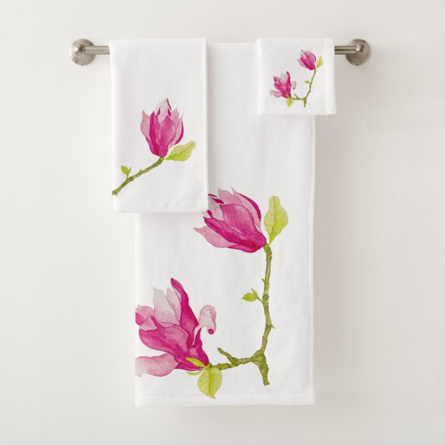 Tulip Magnolias on a Bathroom Towel Set (Insitu)