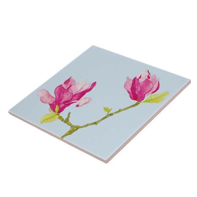 Tulip Magnolias on a Ceramic Tile (2) (Side)
