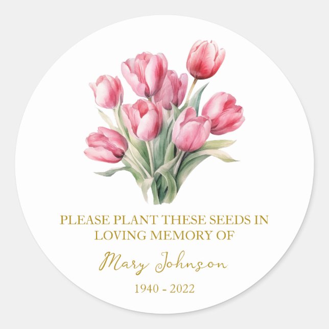 Tulip Memorial Funeral Seed Packet Classic Round Sticker (Front)