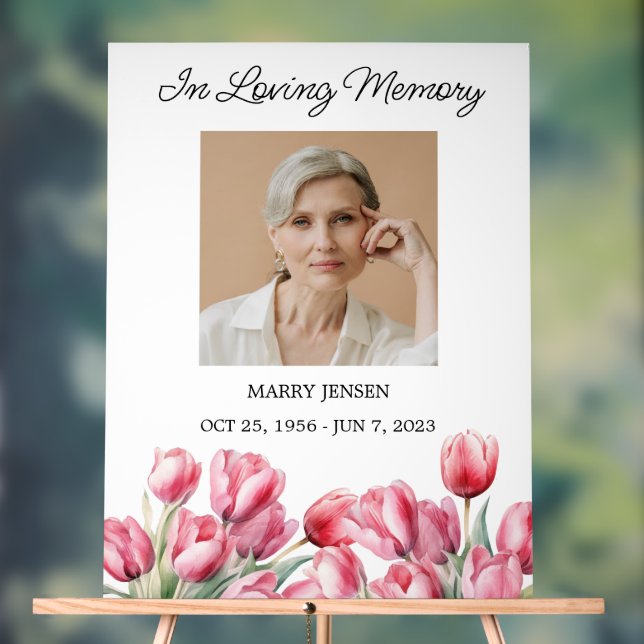 Tulip Memorial Photo Funeral Acrylic Sign (Neutral)