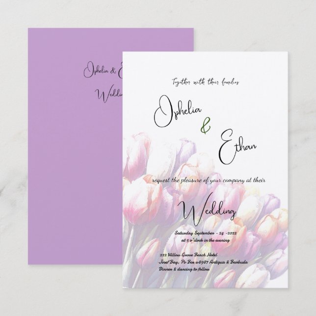 Tulip Minimalist Purple  Invitation (Front/Back)